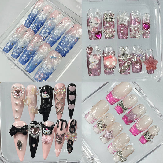 Kawaii Y2K Cartoon Handmade Fake Nails Hello Kitty Mymelody Kuromi