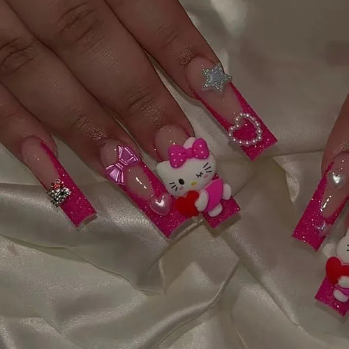 40 Style Hello Kitty Nails Charm Wearing Armor Y2K False Nail Europe