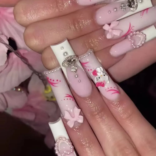 40 Style Hello Kitty Nails Charm Wearing Armor Y2K False Nail Europe