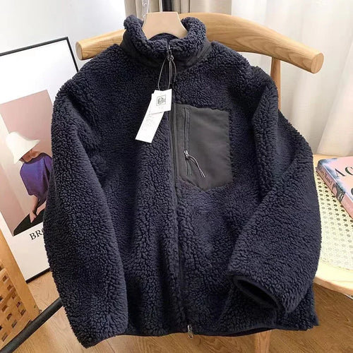 Fashion Lamb Plush Jacket Women's Autumn Winter New Pocket Zipper Long