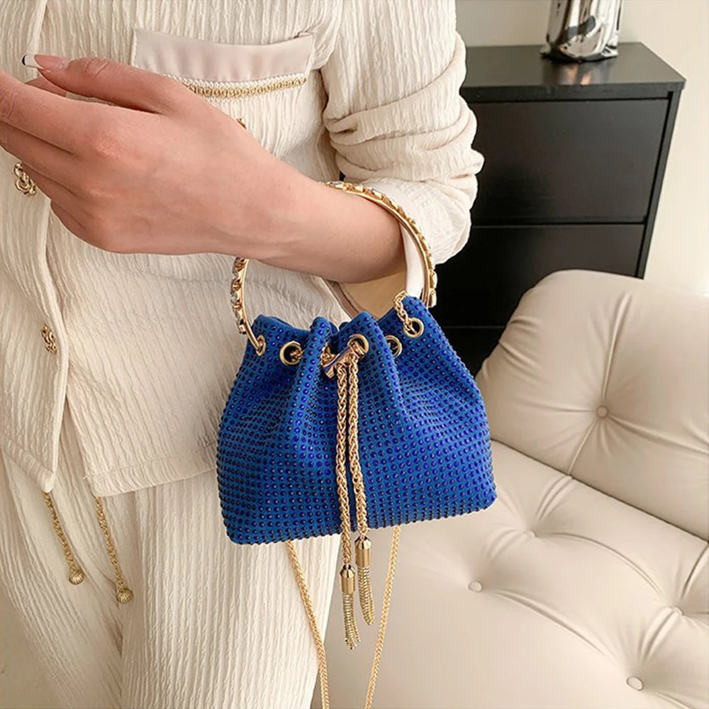 Candy Color Diamonds Bucket Bag Round Handle Handbags Drawstring