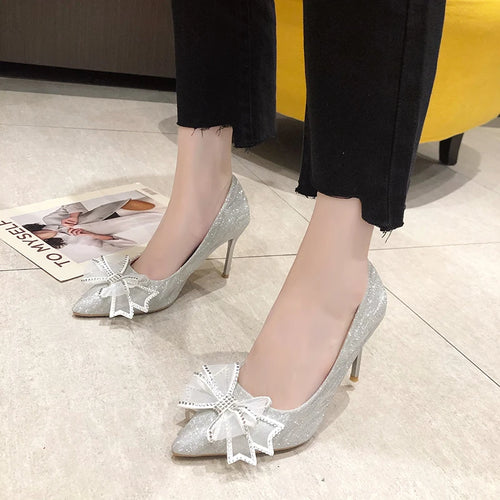 Women's Pumps Cinderella Shoe Rhinestone High Heels Women Pointed Toe