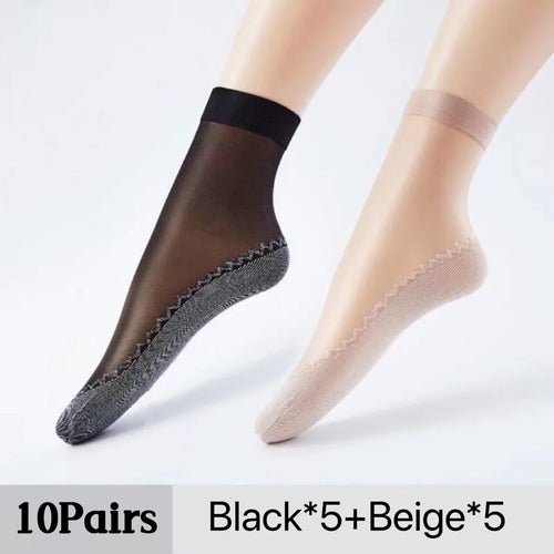 20pcs=10 Pairs Spring Summer Women Soft Socks Thin Silk Socks Non-Slip