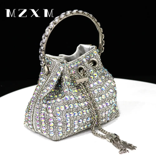 Rhinestones Women Evening Bags Bucket Design Party Day Clutch Soft