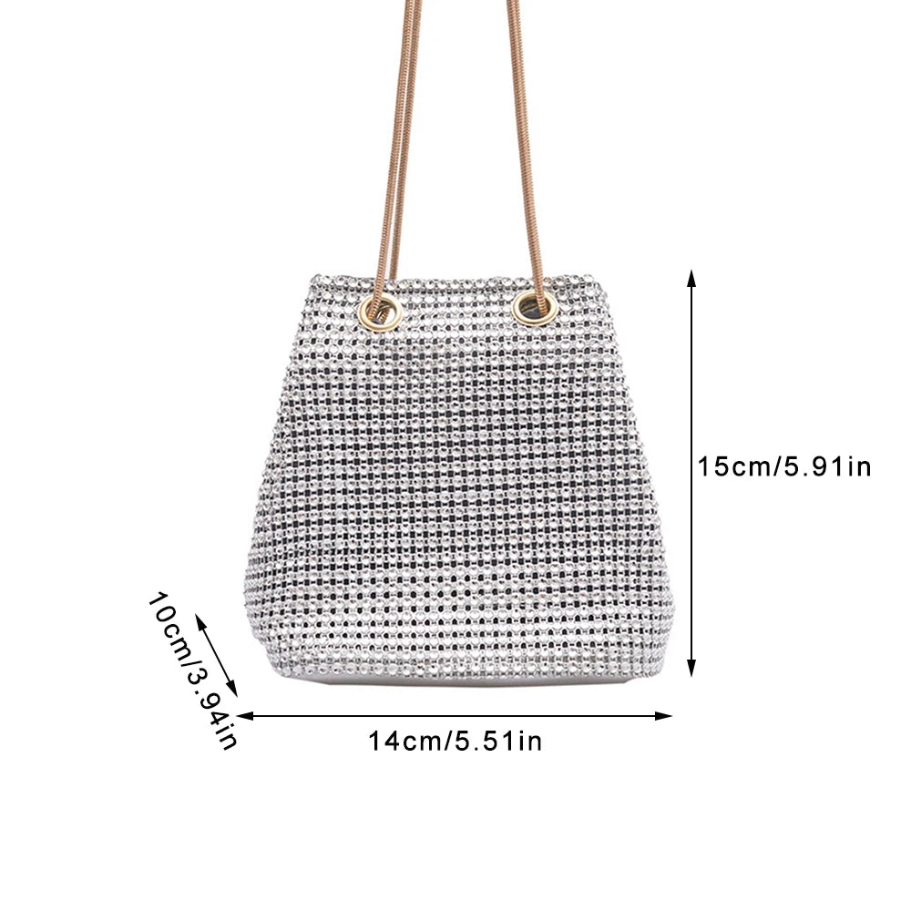 Trendy Rhinestone Bucket Bag Women'S Underarm Bag Evening Party