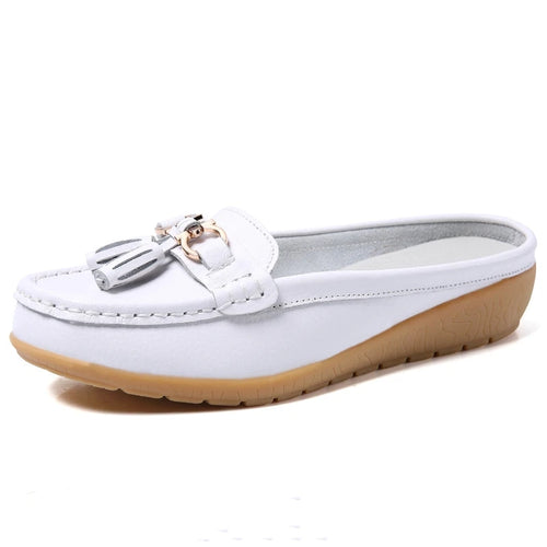 Summer Genuine Leather Women Flats Hollow Slip On Leather Loafers