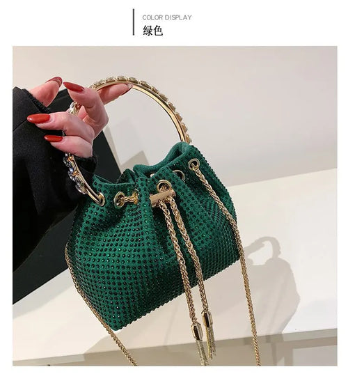 Candy Color Diamonds Bucket Bag Round Handle Handbags Drawstring