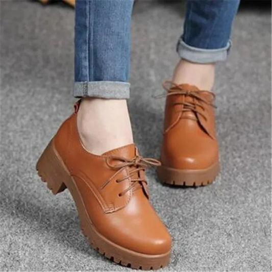 Spring\winter British Style Split Leather Women Square Heel Flat