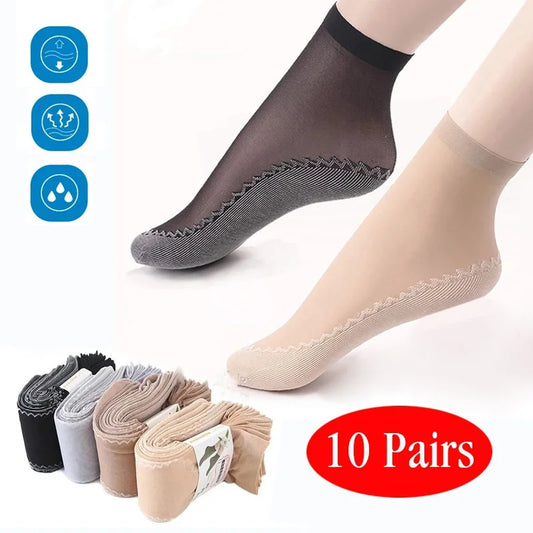 20pcs=10 Pairs Spring Summer Women Soft Socks Thin Silk Socks Non-Slip