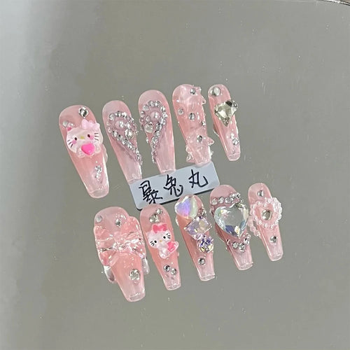 Kawaii 3D Cartoon Pure Handmade Fake Nails Hello Kitty Cinnamoroll