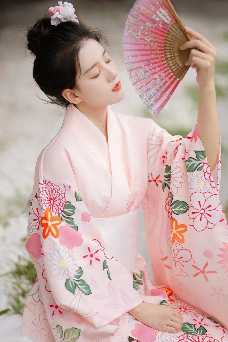 Japanese Traditional Dress Women Kawaii Pink Sakura Kimono Cardigan