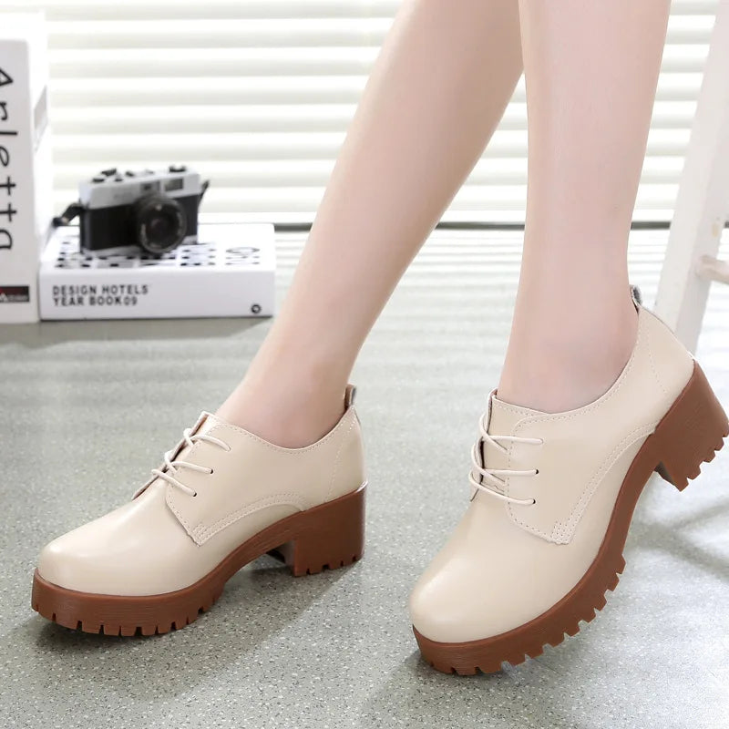 Spring\winter British Style Split Leather Women Square Heel Flat