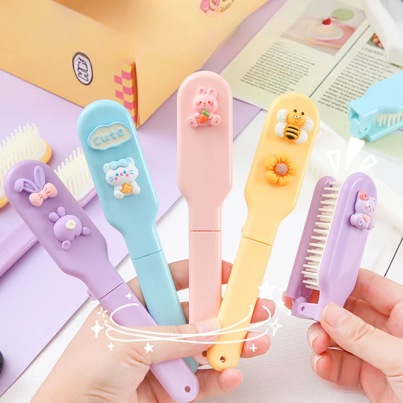 Cute Cartoon Mini Folding Comb Portable Small Comb Ladies Long Hair