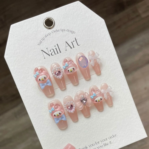 10pcs Japanese Cute Melody Press on Nails Sanrio Kawaii Fake Nails