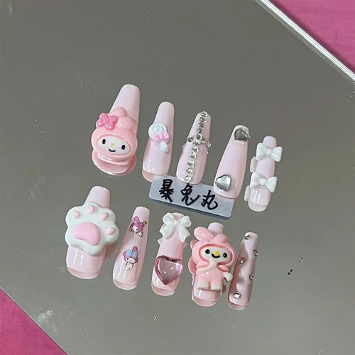 Kawaii 3D Cartoon Pure Handmade Fake Nails Hello Kitty Cinnamoroll