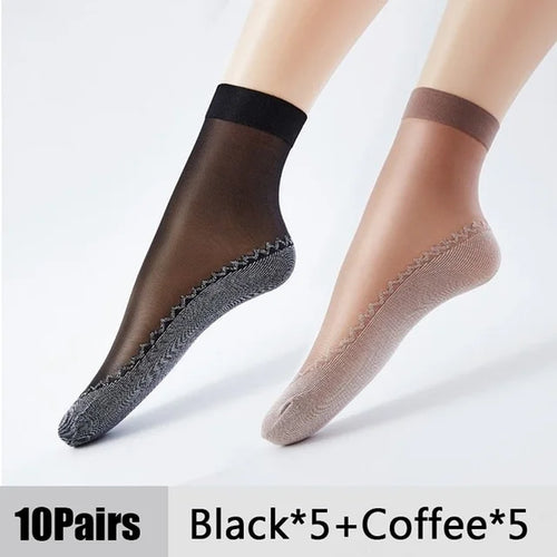 20pcs=10 Pairs Spring Summer Women Soft Socks Thin Silk Socks Non-Slip