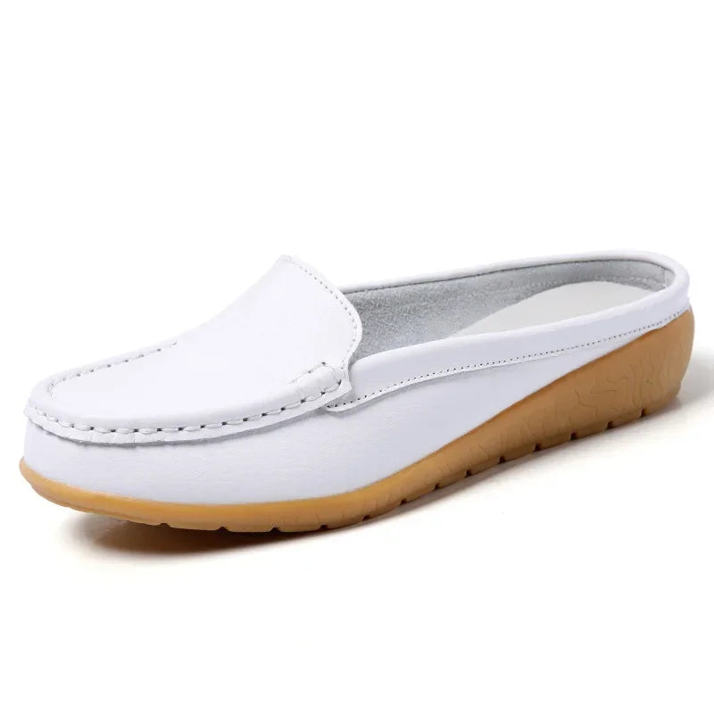 Summer Genuine Leather Women Flats Hollow Slip On Leather Loafers