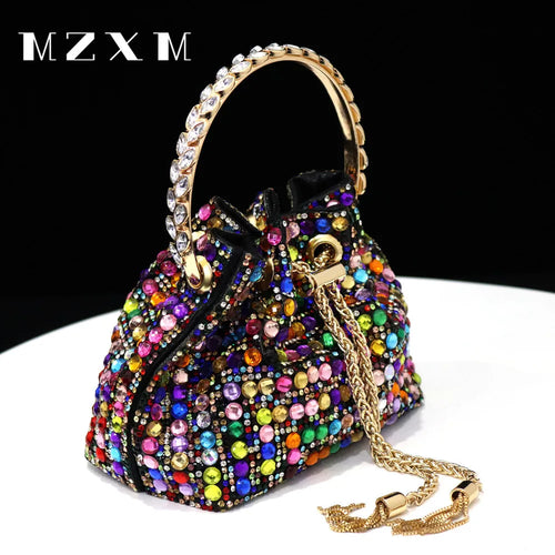 Rhinestones Women Evening Bags Bucket Design Party Day Clutch Soft