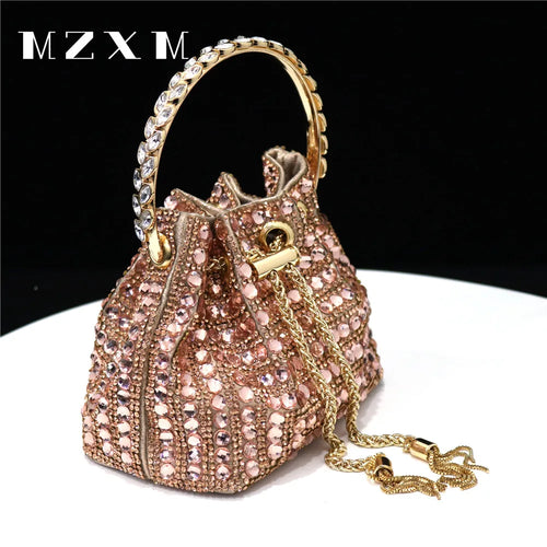 Rhinestones Women Evening Bags Bucket Design Party Day Clutch Soft