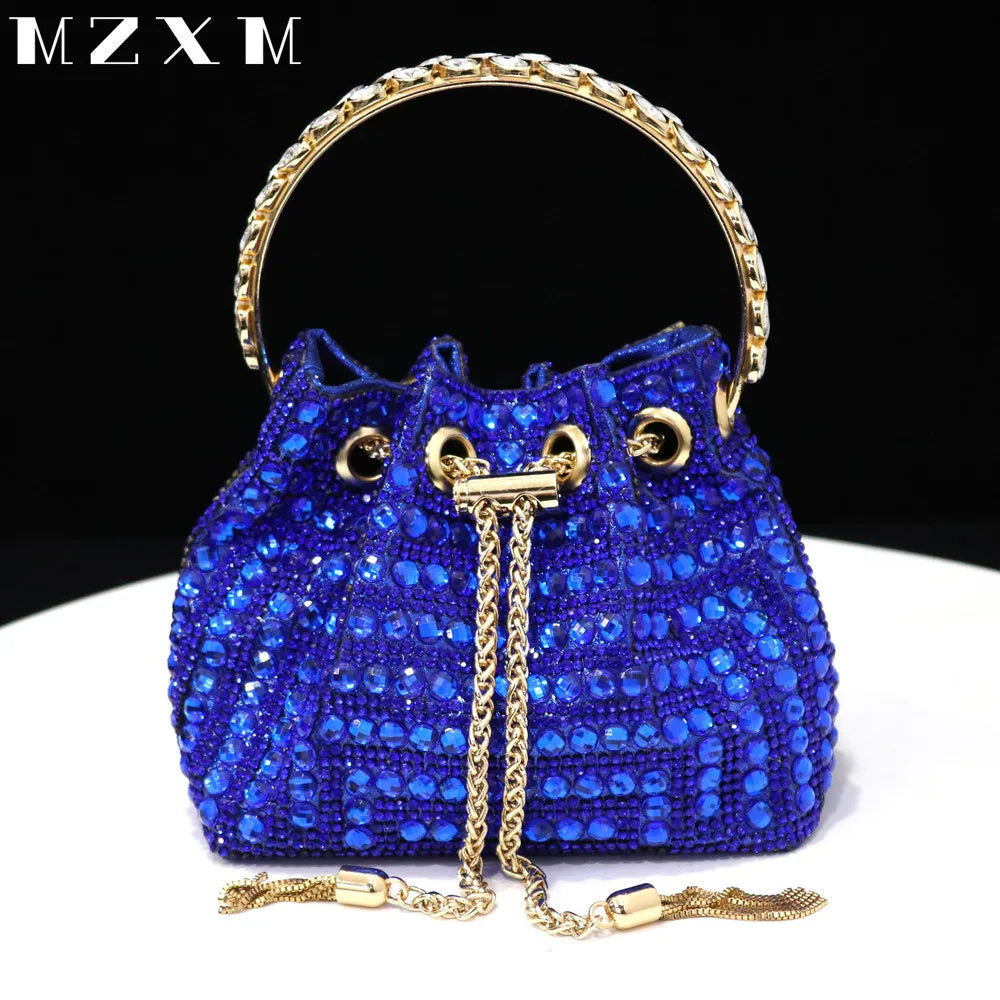 Rhinestones Women Evening Bags Bucket Design Party Day Clutch Soft