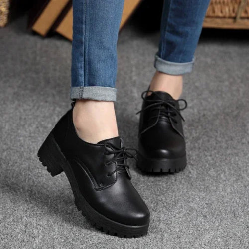 Spring\winter British Style Split Leather Women Square Heel Flat