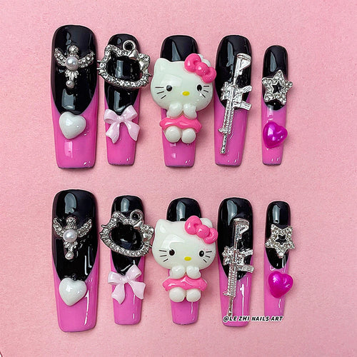 Kawaii Y2K Cartoon Handmade Fake Nails Hello Kitty Mymelody Kuromi