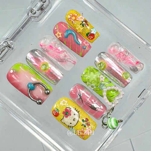 Kawaii Y2K Cartoon Handmade Fake Nails Hello Kitty Mymelody Kuromi