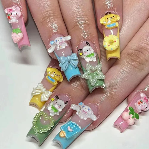 40 Style Hello Kitty Nails Charm Wearing Armor Y2K False Nail Europe