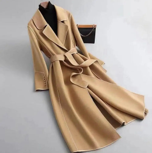 New Women's Double-Faced Woolen Jacket Spring Autumn Long Woolen Coat