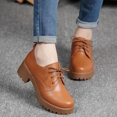 Spring\winter British Style Split Leather Women Square Heel Flat