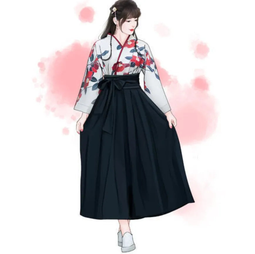 Kimono Sakura Girl Japanese Style Floral Print Vintage Dress Woman