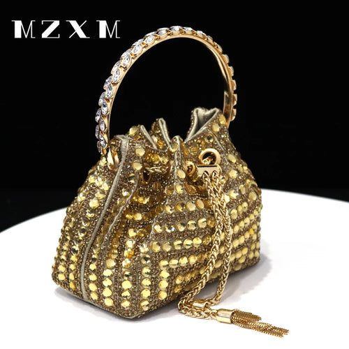 Rhinestones Women Evening Bags Bucket Design Party Day Clutch Soft