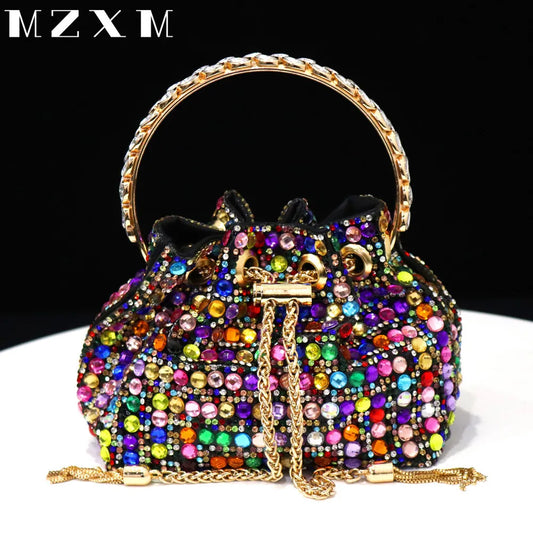 Rhinestones Women Evening Bags Bucket Design Party Day Clutch Soft