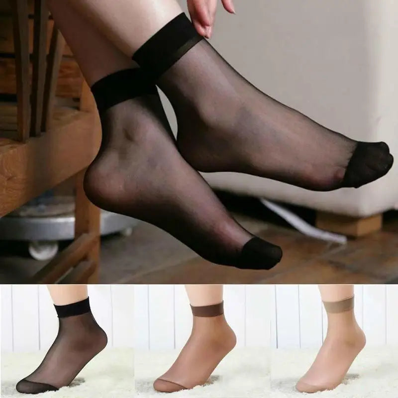 Summer Skin Color Transparent Thin Women Crystal Silk Socks Nylon