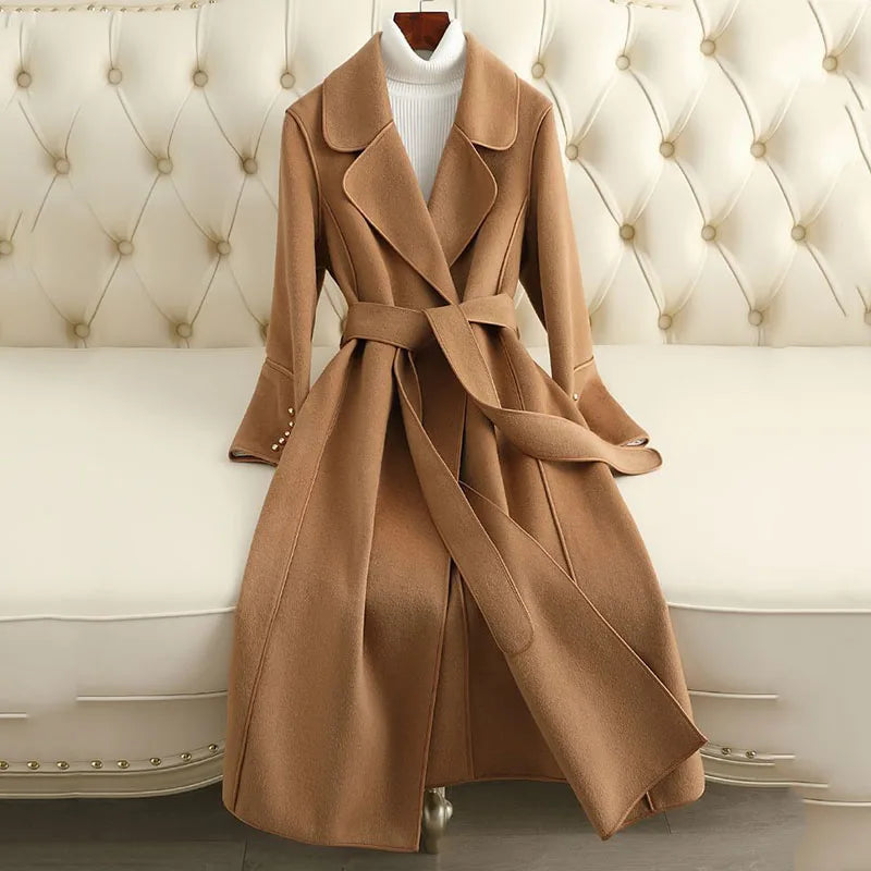 New Women's Double-Faced Woolen Jacket Spring Autumn Long Woolen Coat