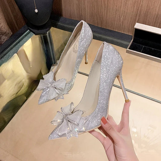 Newest Cinderella Shoes Rhinestone High Heels Women Pumps Pointed toe