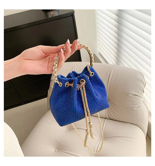 Candy Color Diamonds Bucket Bag Round Handle Handbags Drawstring