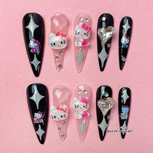 Kawaii Y2K Cartoon Handmade Fake Nails Hello Kitty Mymelody Kuromi