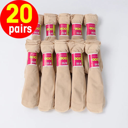 Summer Skin Color Transparent Thin Women Crystal Silk Socks Nylon