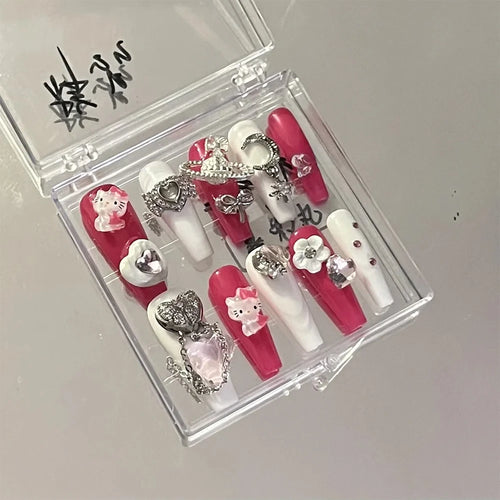 Kawaii 3D Cartoon Pure Handmade Fake Nails Hello Kitty Cinnamoroll