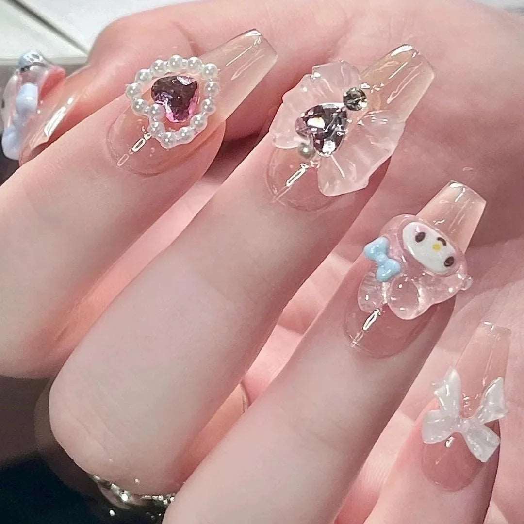 10pcs Japanese Cute Melody Press on Nails Sanrio Kawaii Fake Nails