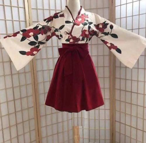 Kimono Sakura Girl Japanese Style Floral Print Vintage Dress Woman