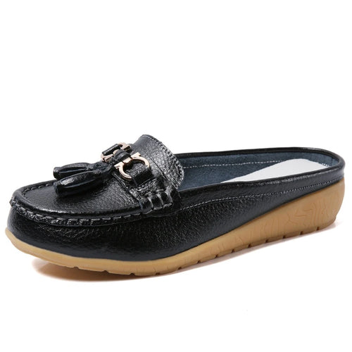 Summer Genuine Leather Women Flats Hollow Slip On Leather Loafers