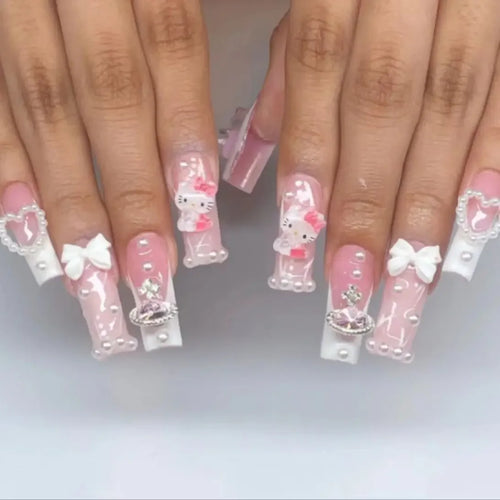 40 Style Hello Kitty Nails Charm Wearing Armor Y2K False Nail Europe