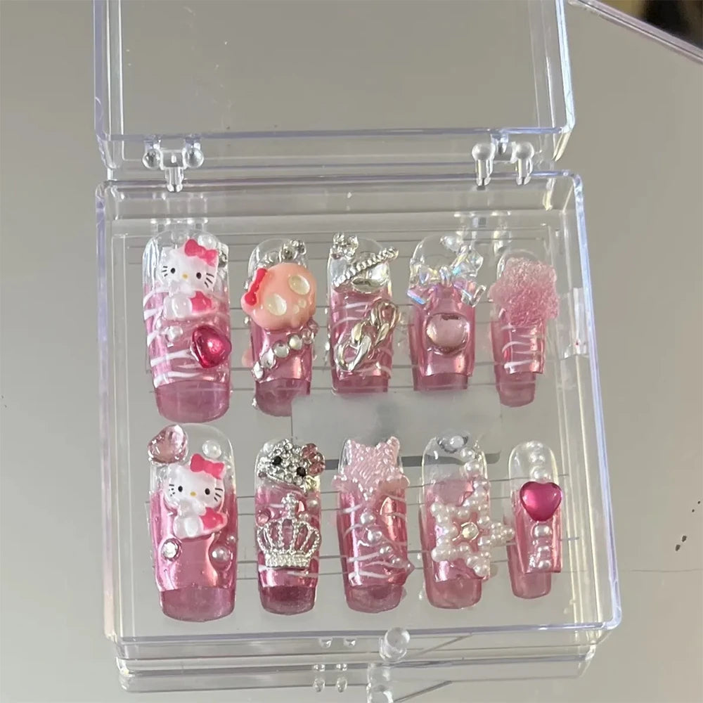 Kawaii 3D Cartoon Pure Handmade Fake Nails Hello Kitty Cinnamoroll