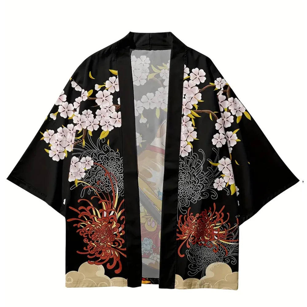 Japanese Cat Print Kimono Adult Yukata Samurai Kimonos Shirt Clothing