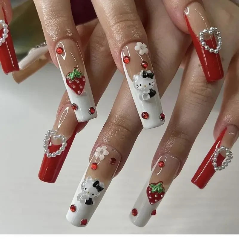 40 Style Hello Kitty Nails Charm Wearing Armor Y2K False Nail Europe