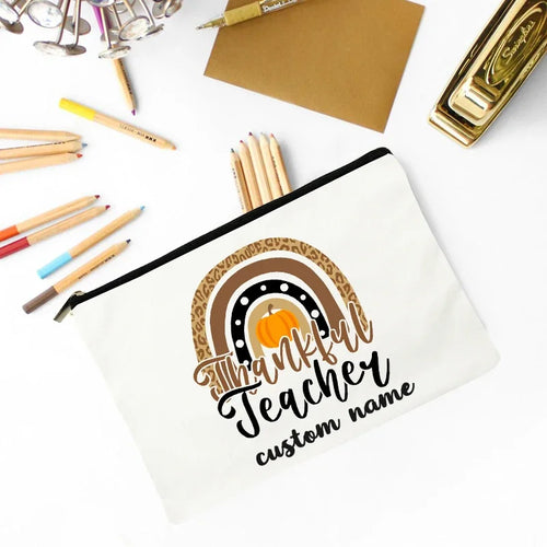 Personalised Thanksgiving Gift  Thankful Teacher Canvas Cosmetic