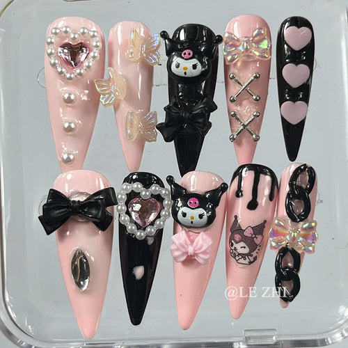 Kawaii Y2K Cartoon Handmade Fake Nails Hello Kitty Mymelody Kuromi