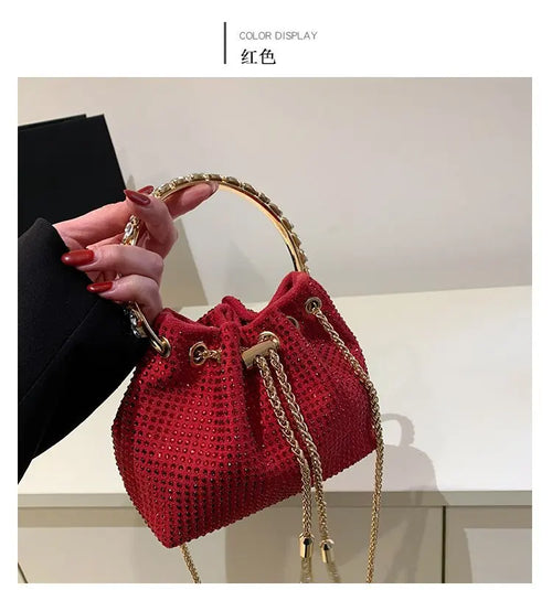 Candy Color Diamonds Bucket Bag Round Handle Handbags Drawstring